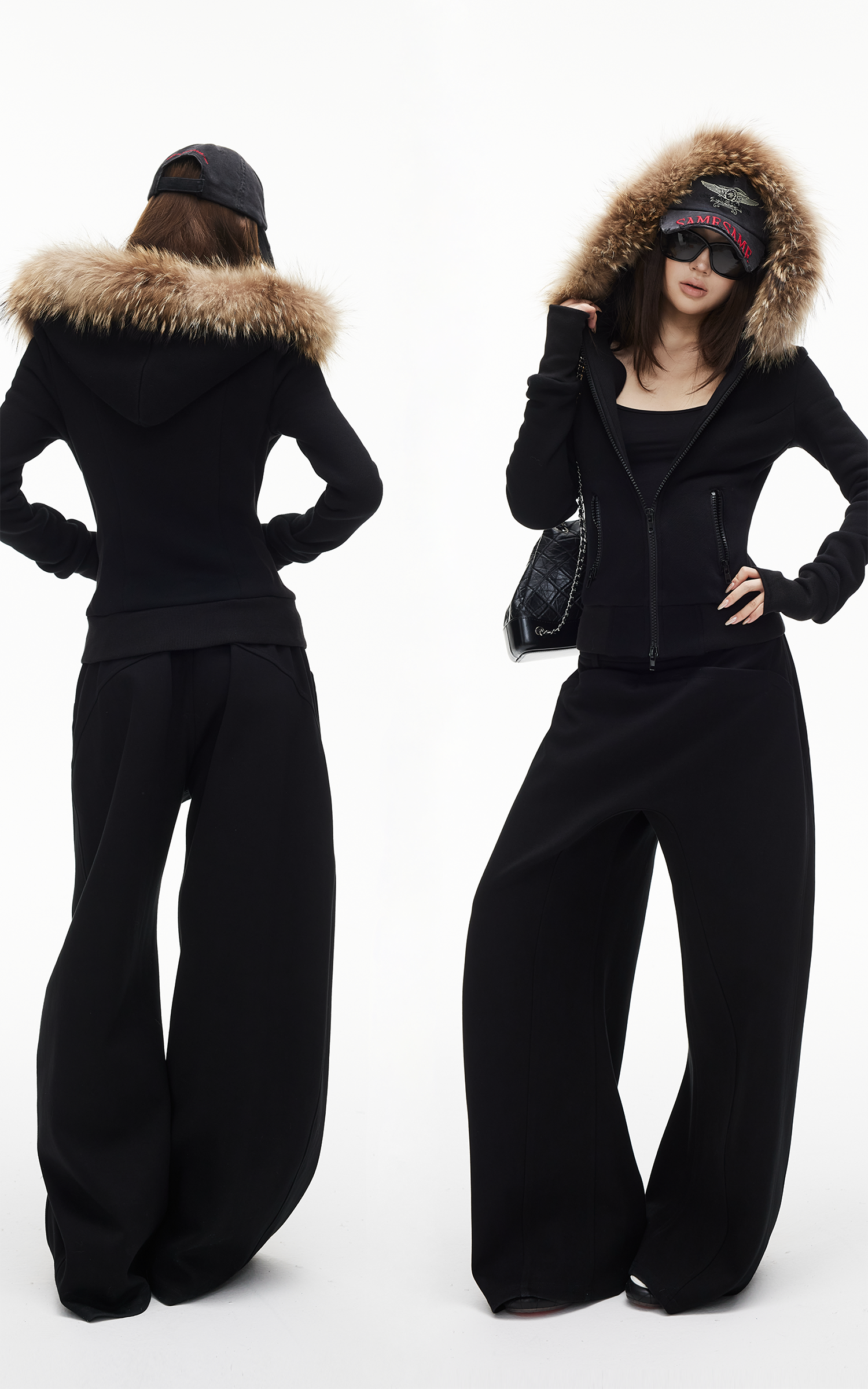 IAMXIAA Fitted Zip-Up Jacket with Detachable Faux Fur Hood