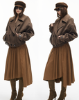 IAMXIAA Wool-Like Double-Breasted Cropped Jacket Women Short Lapel Coat