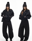 IAMXIAA Double-Breasted Cropped Wool-Like Jacket Women Short Lapel Coat