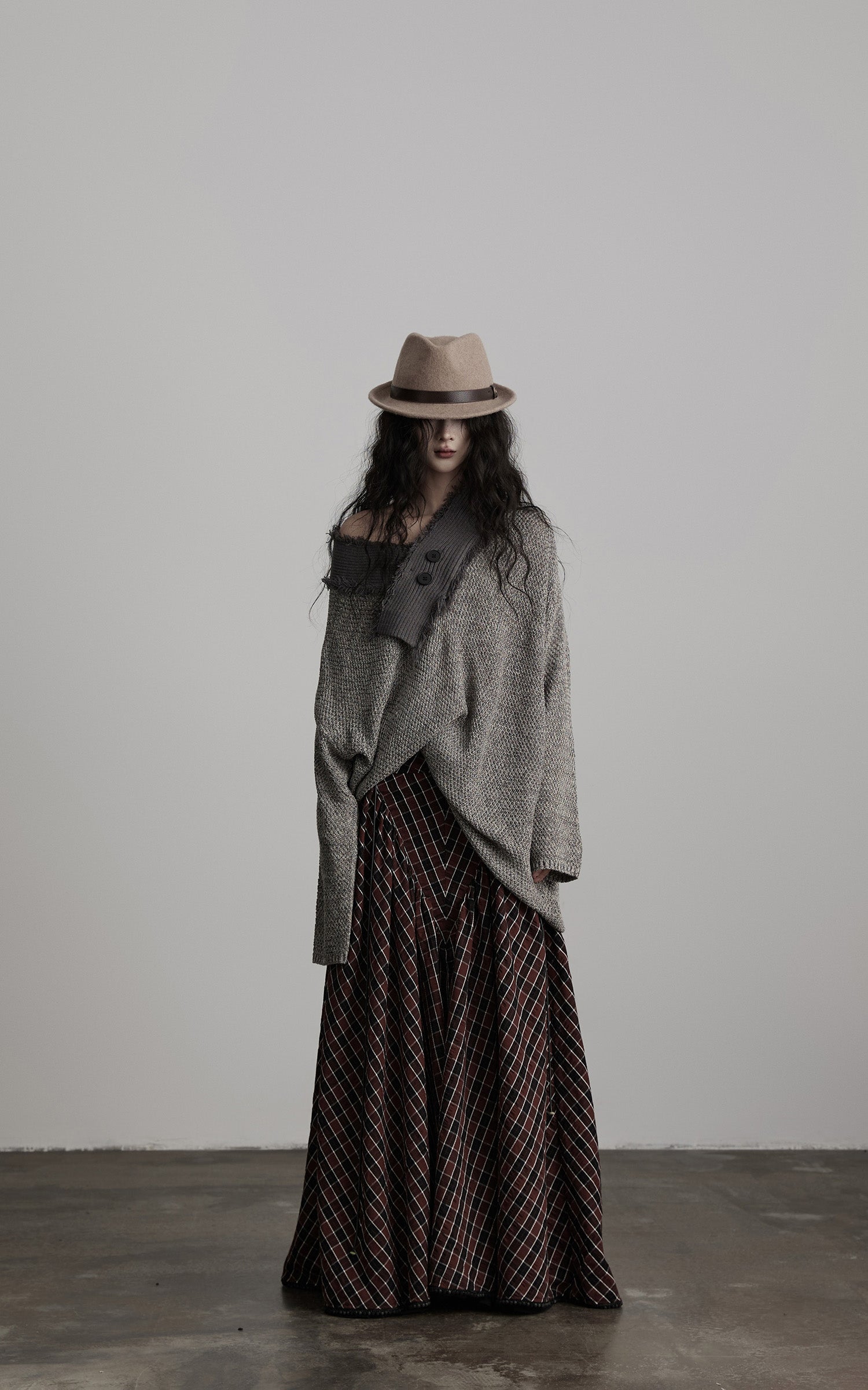 DOINDULGE Textured Asymmetric Collar Knit Sweater