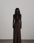 DOINDULGE Ruched Keyhole Maxi Dress in Dark Earth Tone