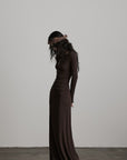 DOINDULGE Ruched Keyhole Maxi Dress in Dark Earth Tone
