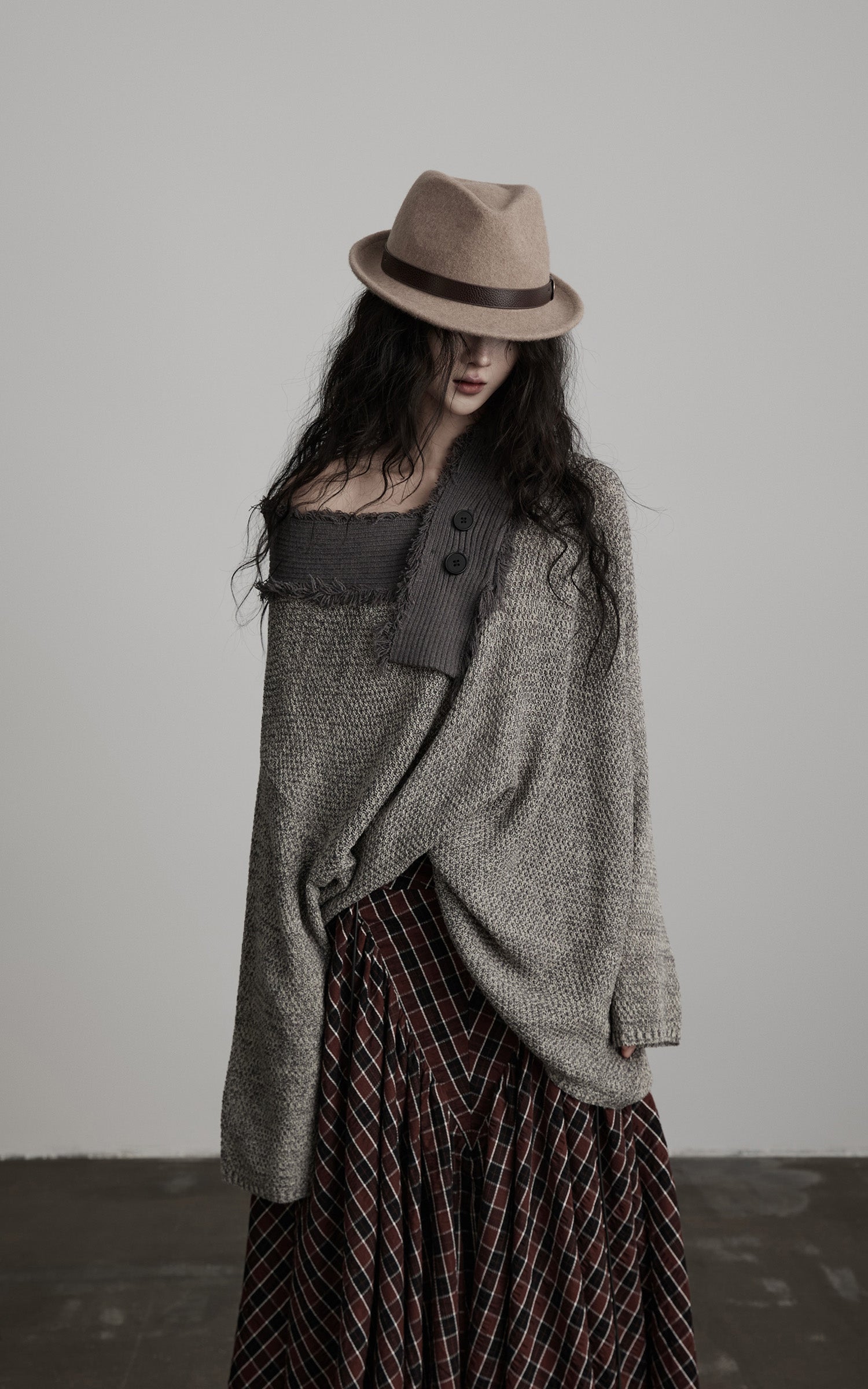 DOINDULGE Textured Asymmetric Collar Knit Sweater