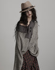 DOINDULGE Textured Asymmetric Collar Knit Sweater