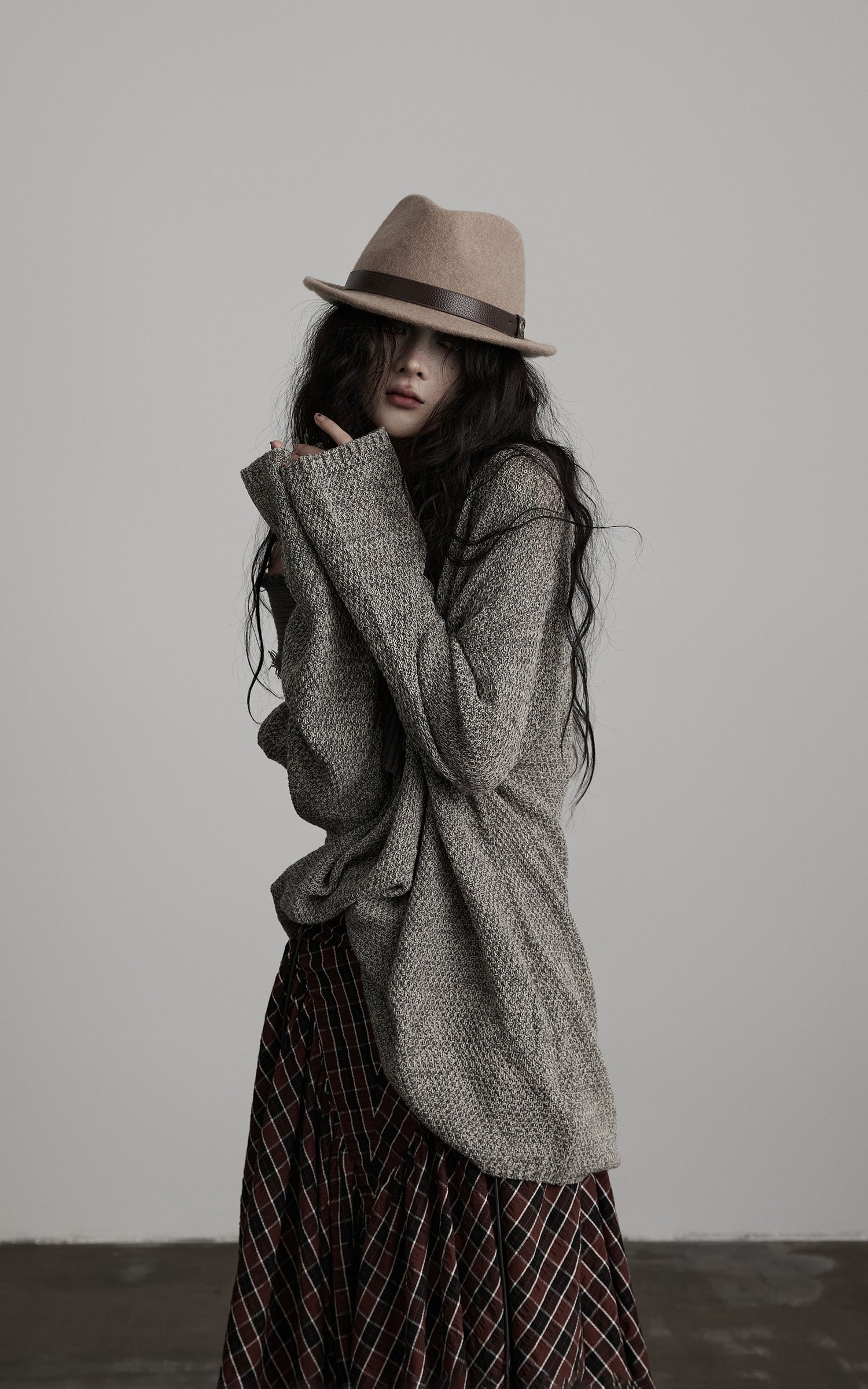 DOINDULGE Textured Asymmetric Collar Knit Sweater