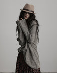 DOINDULGE Textured Asymmetric Collar Knit Sweater