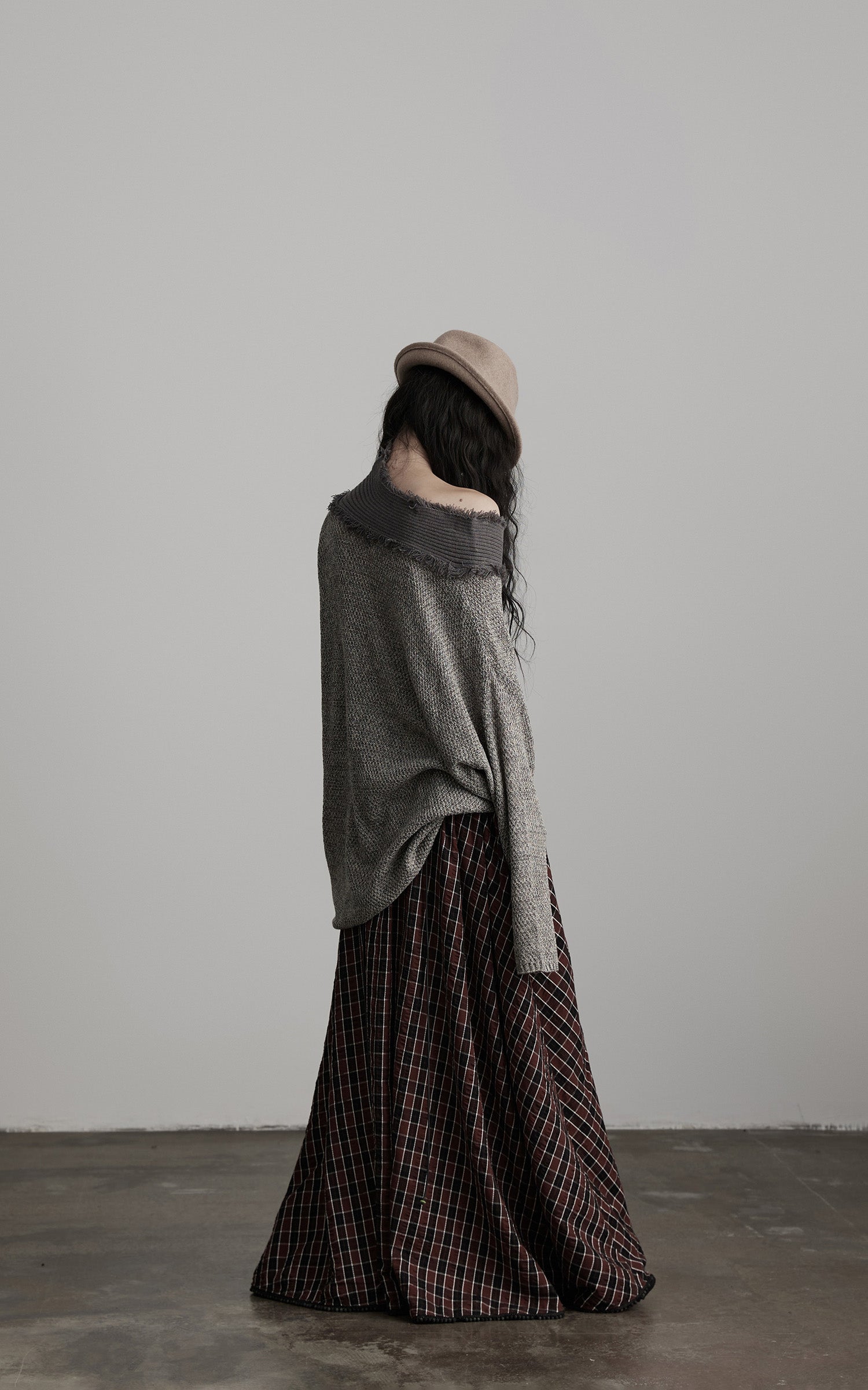 DOINDULGE Textured Asymmetric Collar Knit Sweater