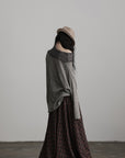 DOINDULGE Textured Asymmetric Collar Knit Sweater