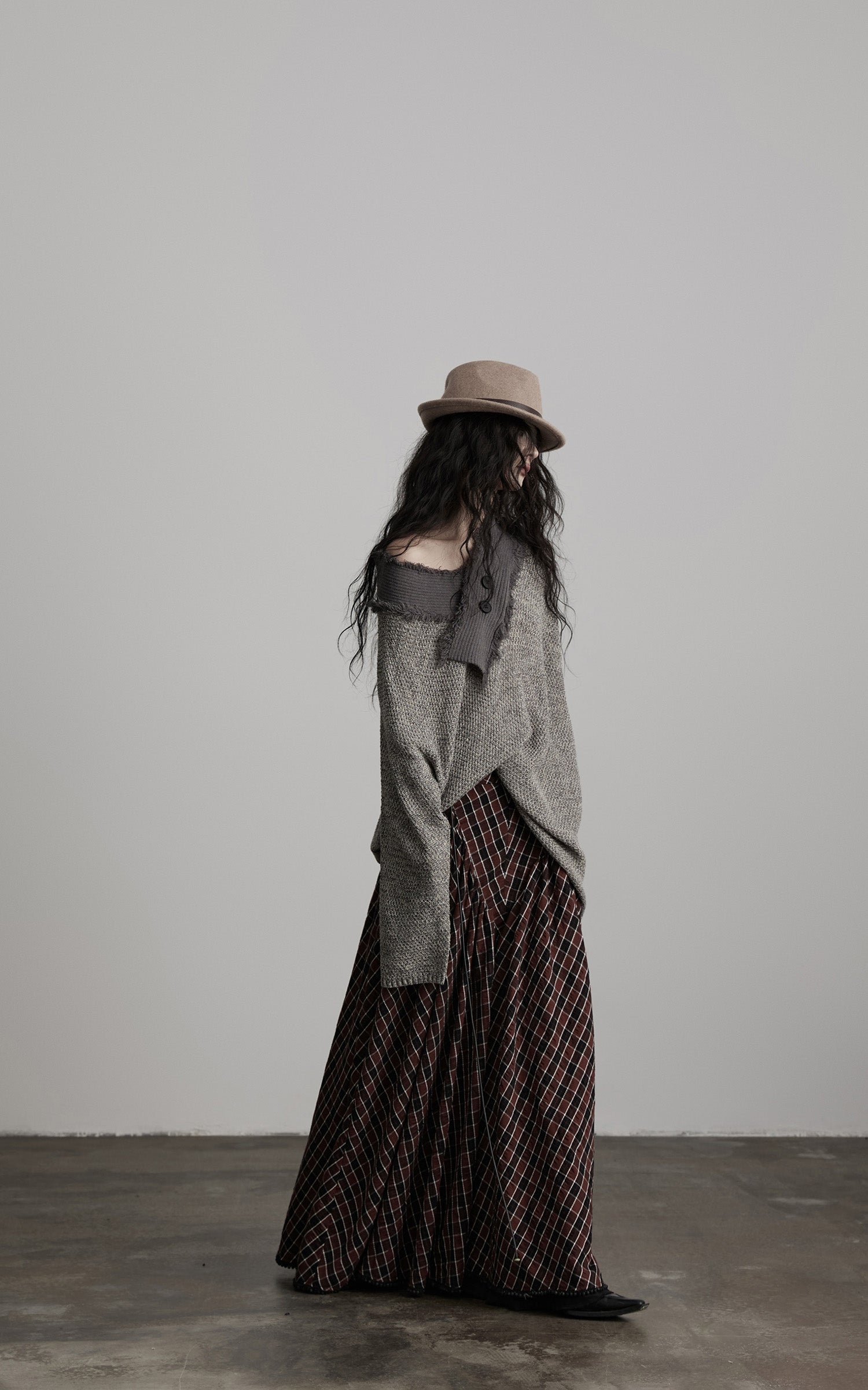 DOINDULGE Textured Asymmetric Collar Knit Sweater