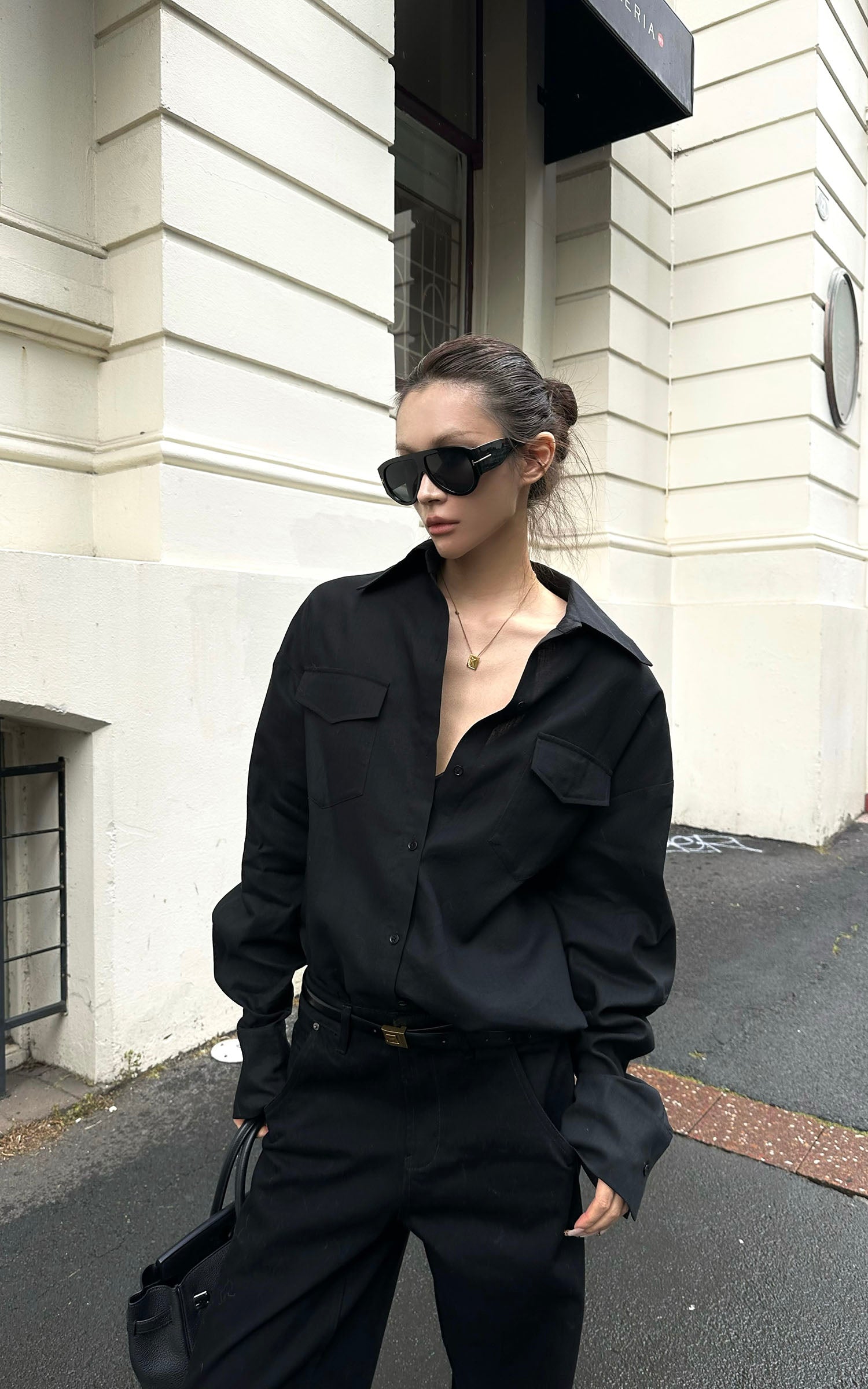 0122stepll Slim-Fit Collared Long Sleeve Jacket