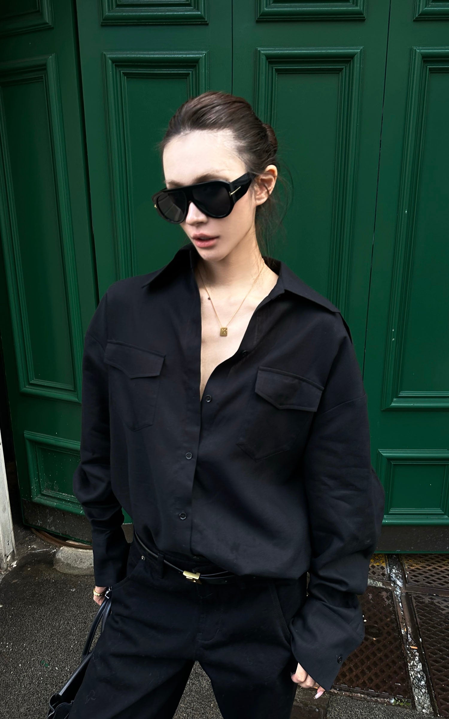 0122stepll Slim-Fit Collared Long Sleeve Jacket