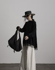 DOINDULGE Textured Fringe Knit Sweater