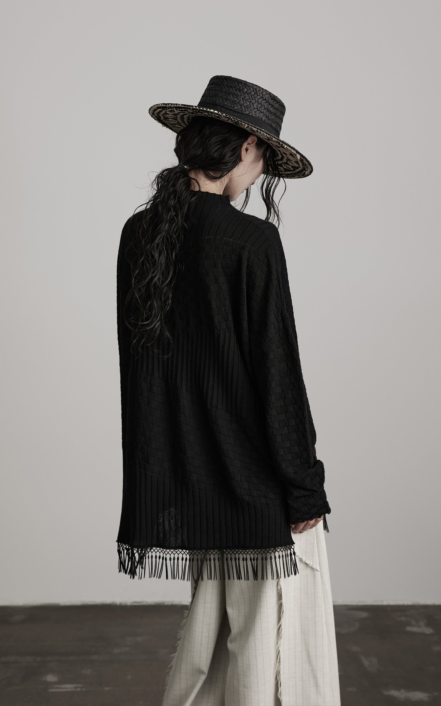 DOINDULGE Textured Fringe Knit Sweater