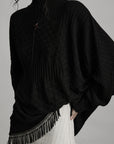 DOINDULGE Textured Fringe Knit Sweater