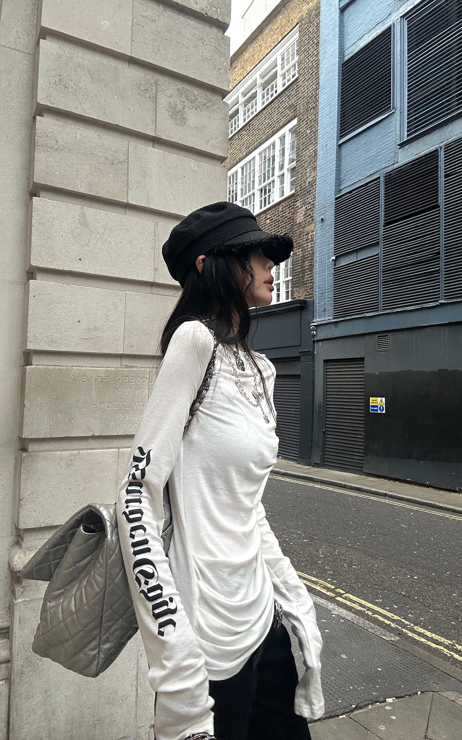 WARDEN EDGE Asymmetric Draped Long Sleeve Fitted Top