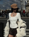WARDEN EDGE Short en similicuir à empiècements avec détails contrastés en shearling
