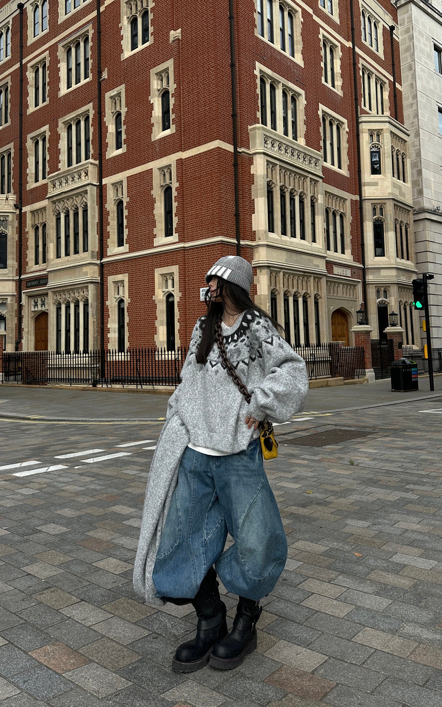 WARDEN EDGE 폴라 자카드 니트 스웨터 &amp; 스카프 세트