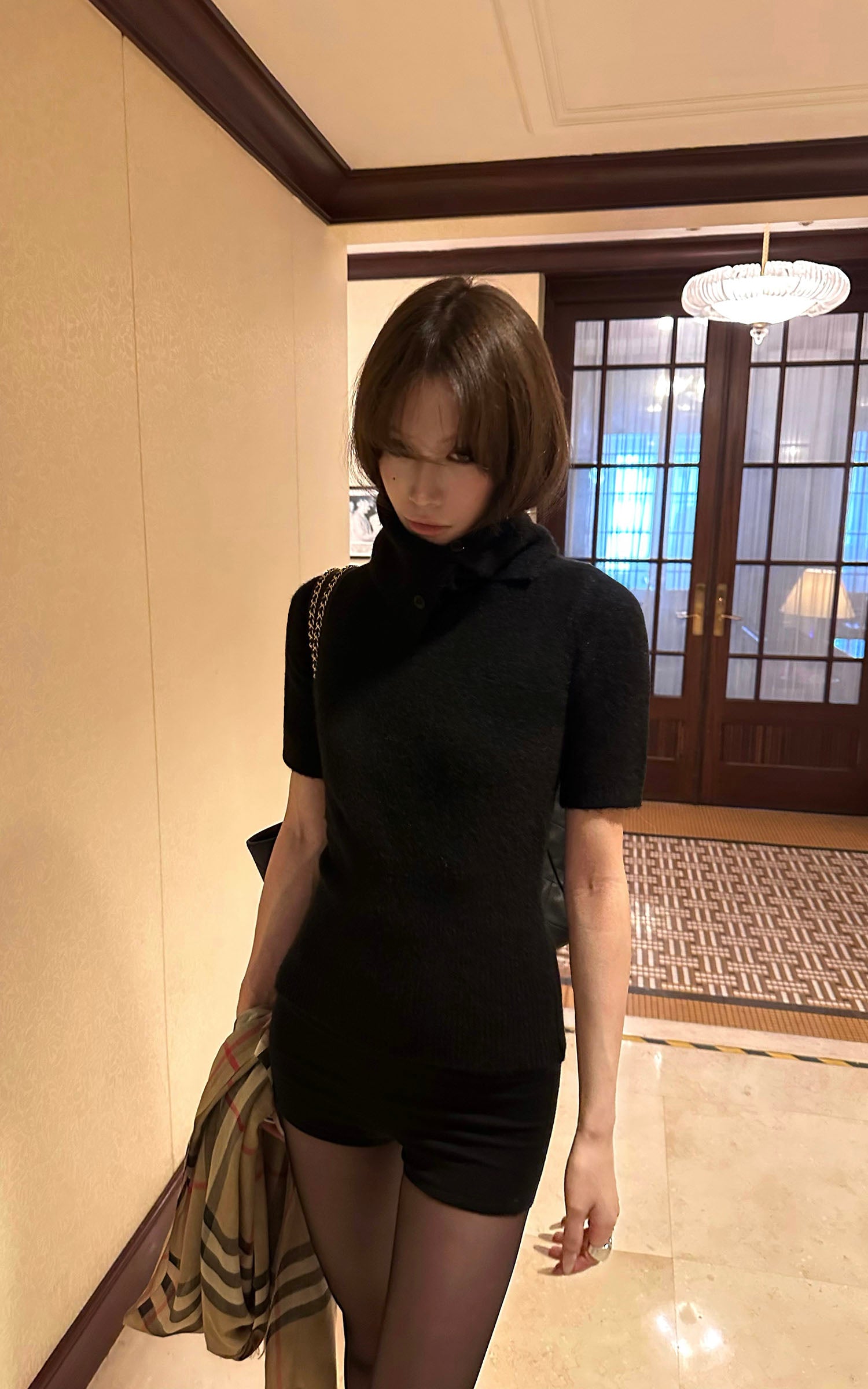 0122stepll High Neck Short Sleeve Knit Top