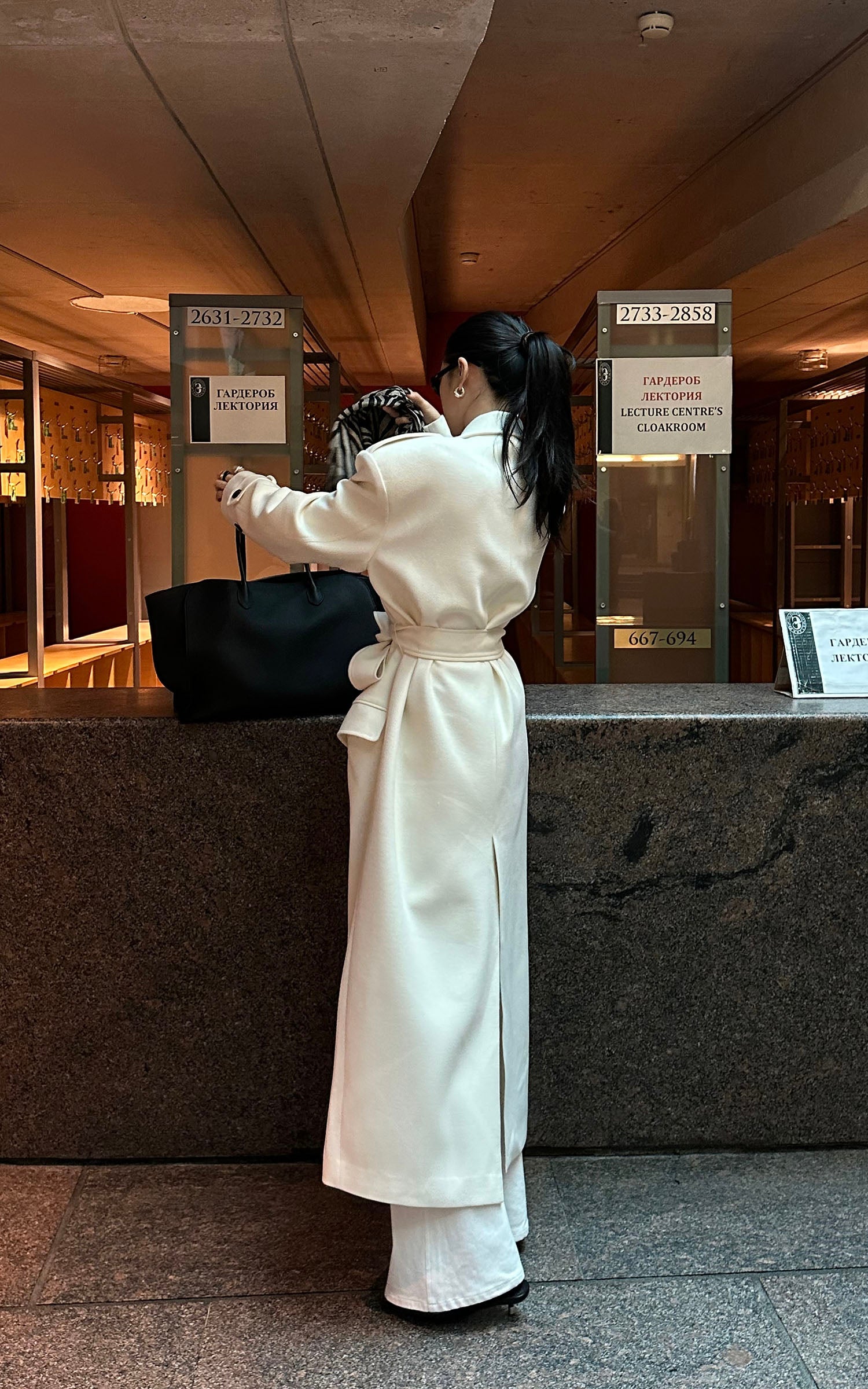 ROVENTE Long Double-Breasted Belted Coat