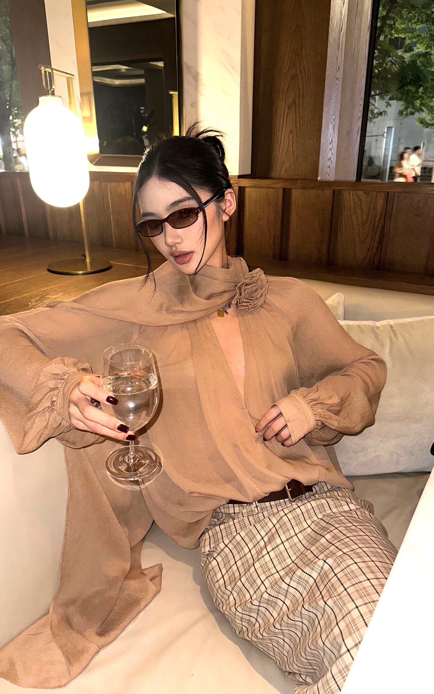 ROVENTE チェックハイウエストマキシスカート