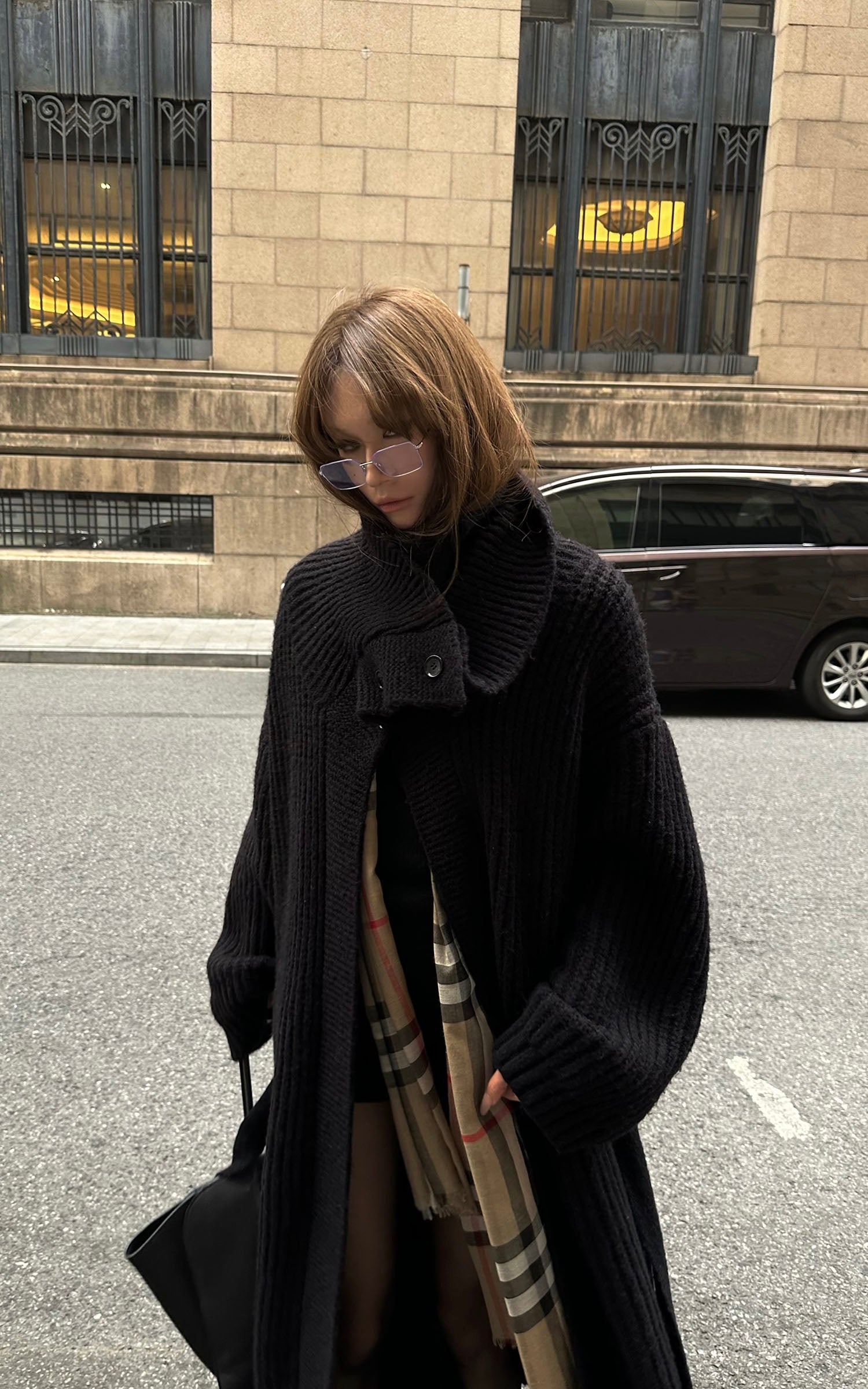 0122stepll Oversized Belted Knit Cardigan Coat