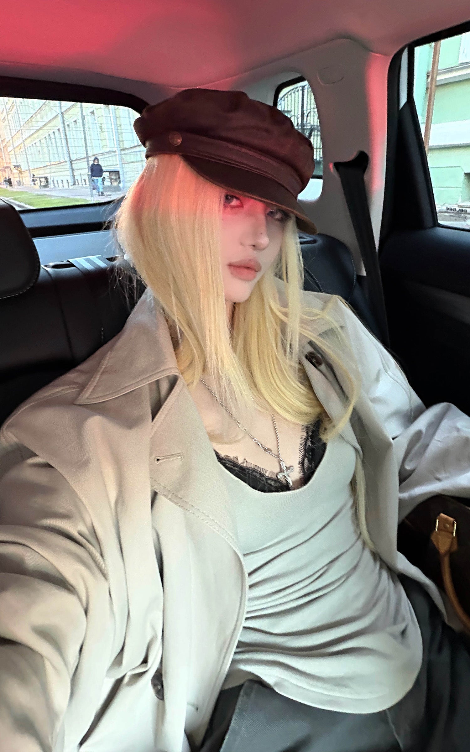 Rase le sol 레이스 트리밍이 돋보이는 골지 딥 V넥 긴팔 티 &amp; 캐미솔 세트