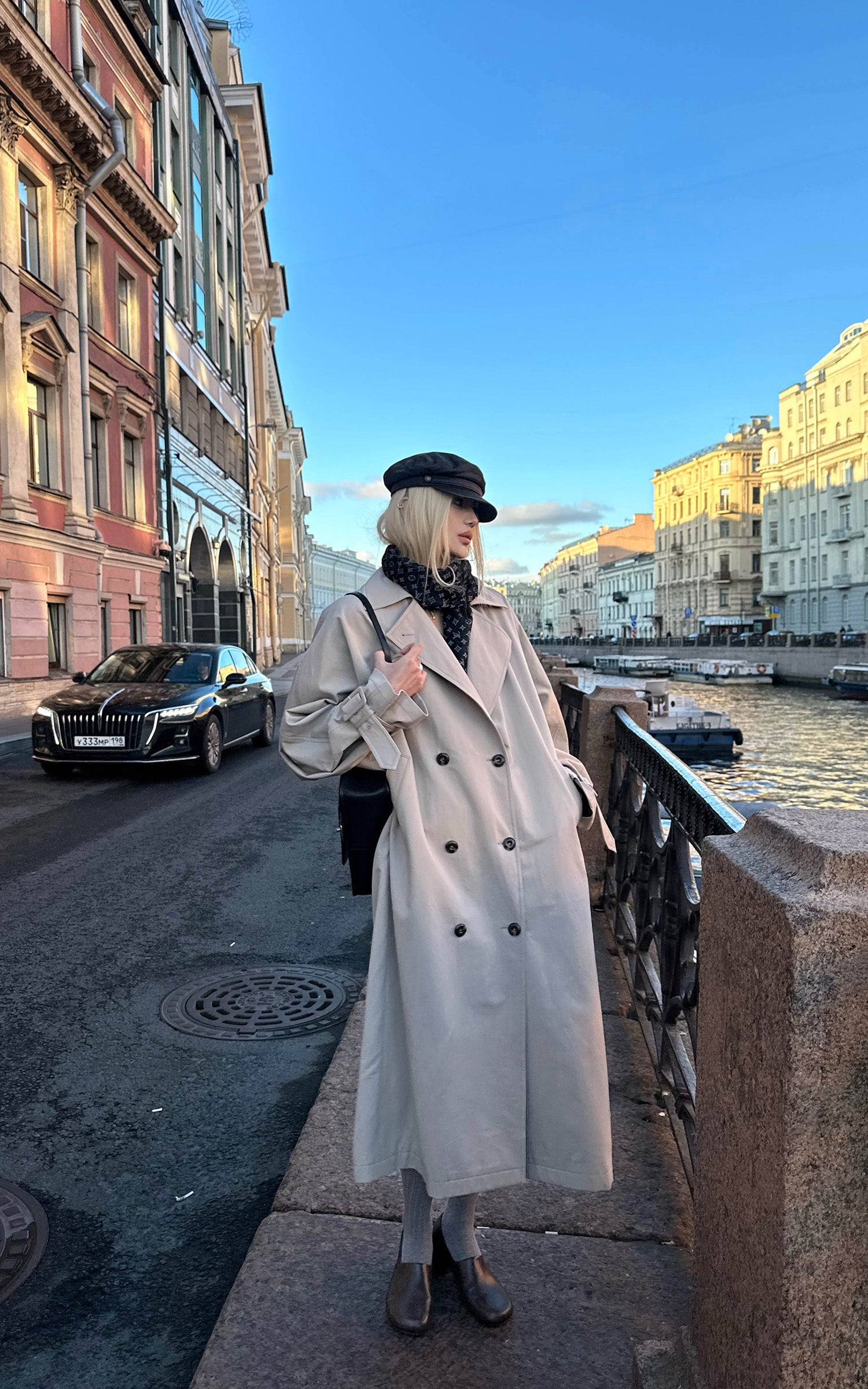 Rase le sol 체크 안감이 돋보이는 리버시블 롱 트렌치코트