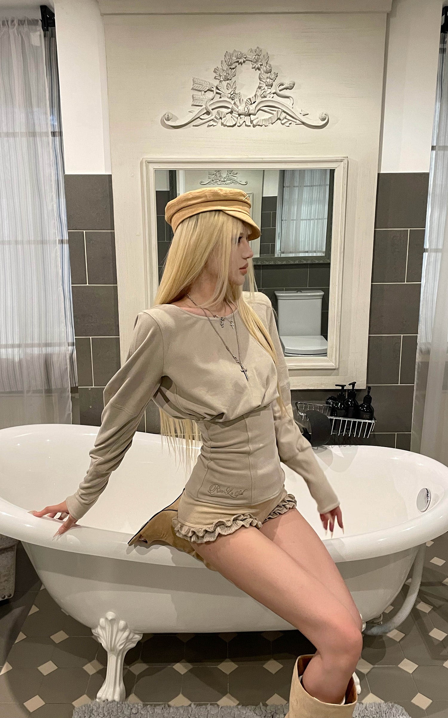 Rase le sol Draped Sculptural Knit Top with Corset Waist and Cutout Back