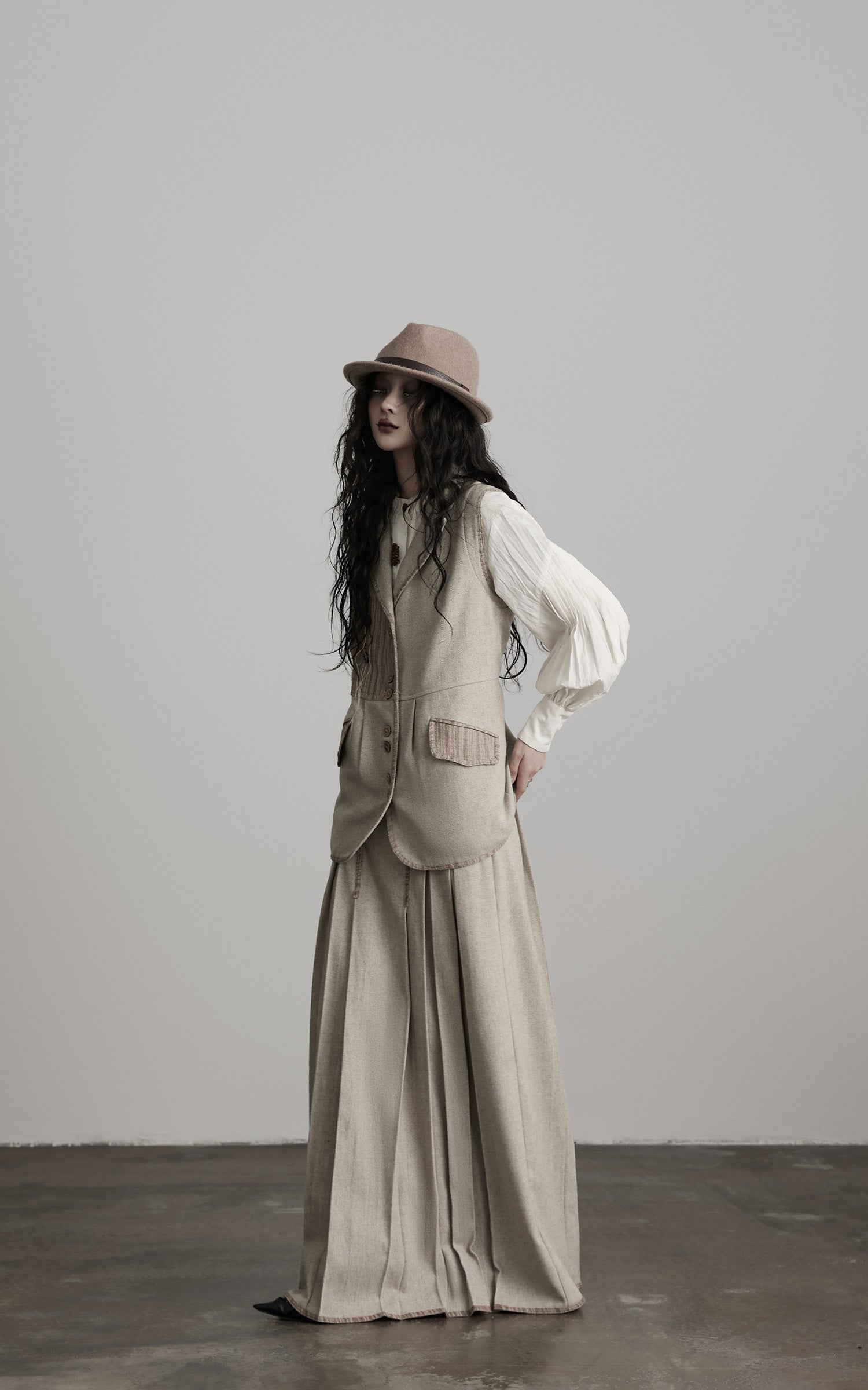 DOINDULGE Wool Patchwork Vest with Textured Panels
