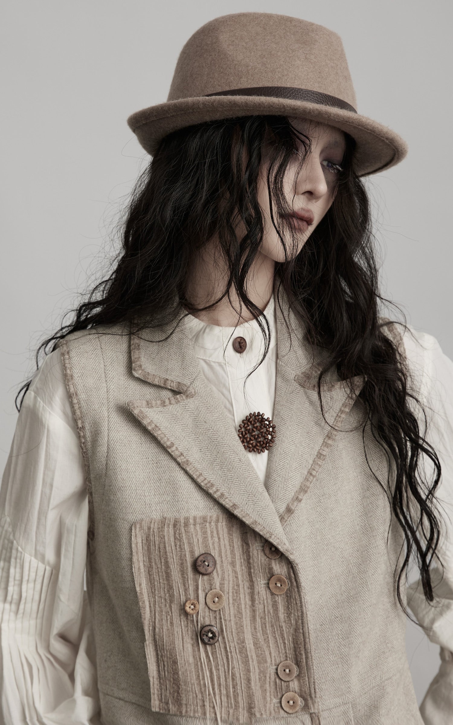 DOINDULGE Wool Patchwork Vest with Textured Panels