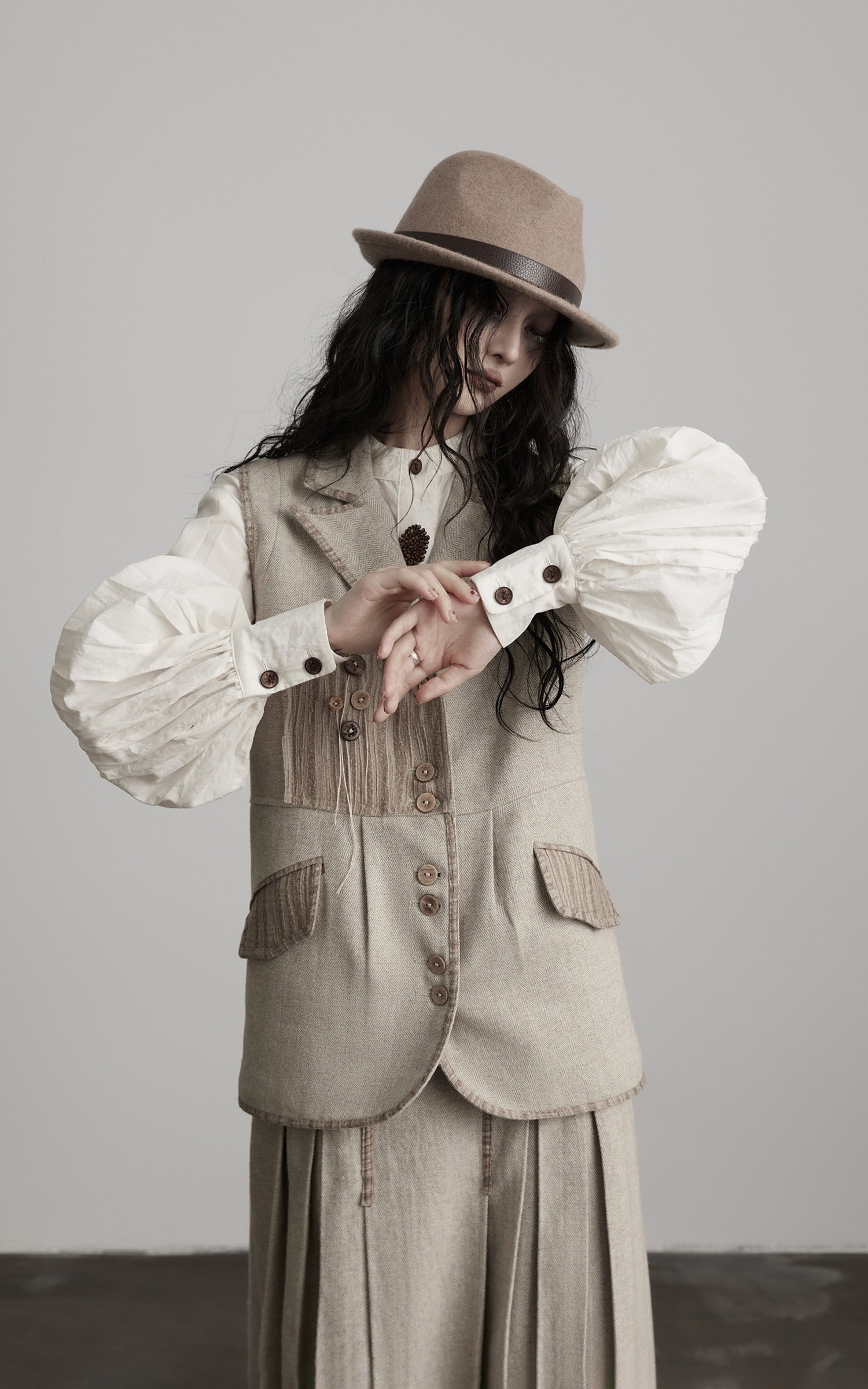 DOINDULGE Wool Patchwork Vest with Textured Panels