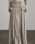 DOINDULGE Herringbone Pleated Maxi Skirt