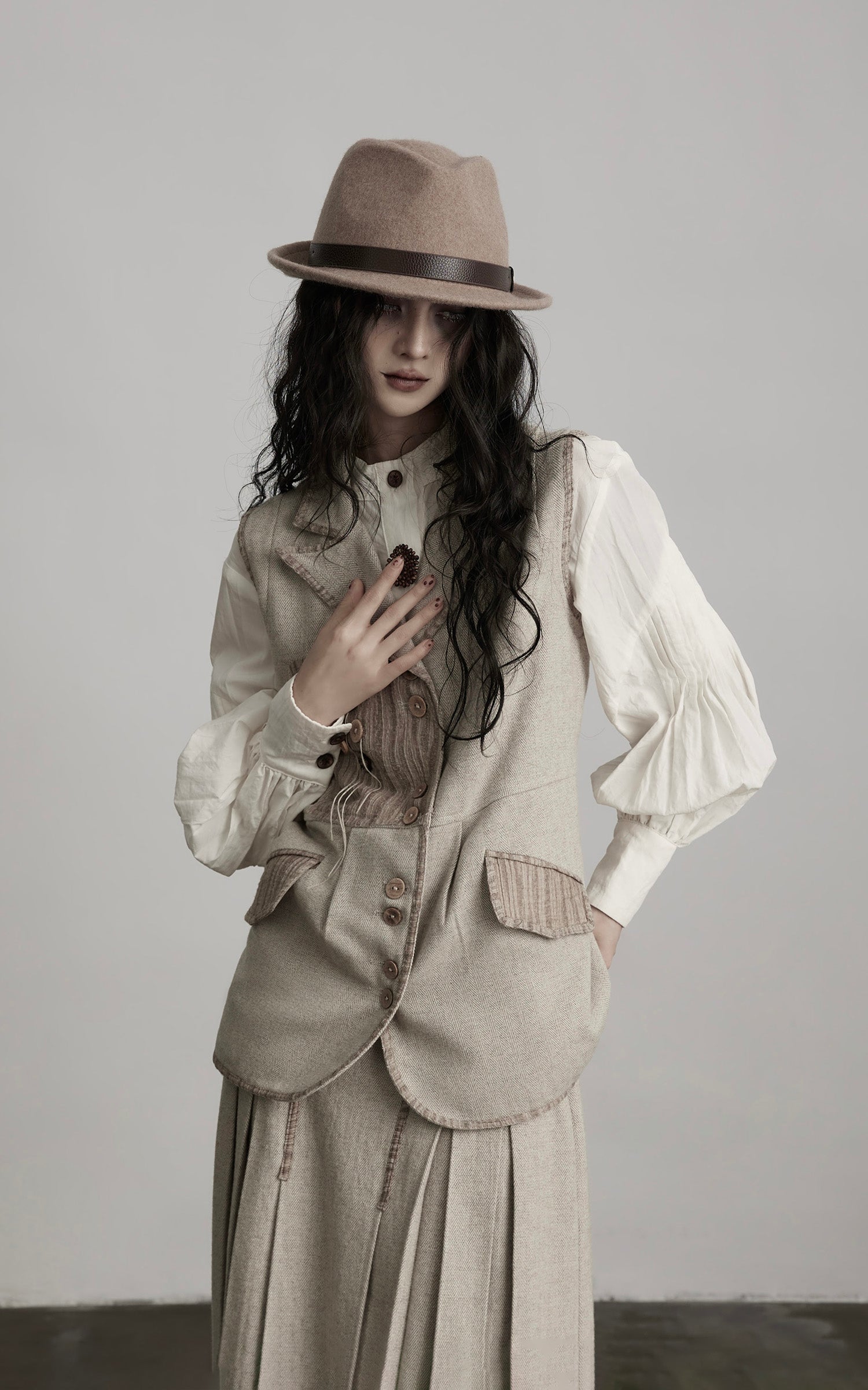 DOINDULGE Wool Patchwork Vest with Textured Panels