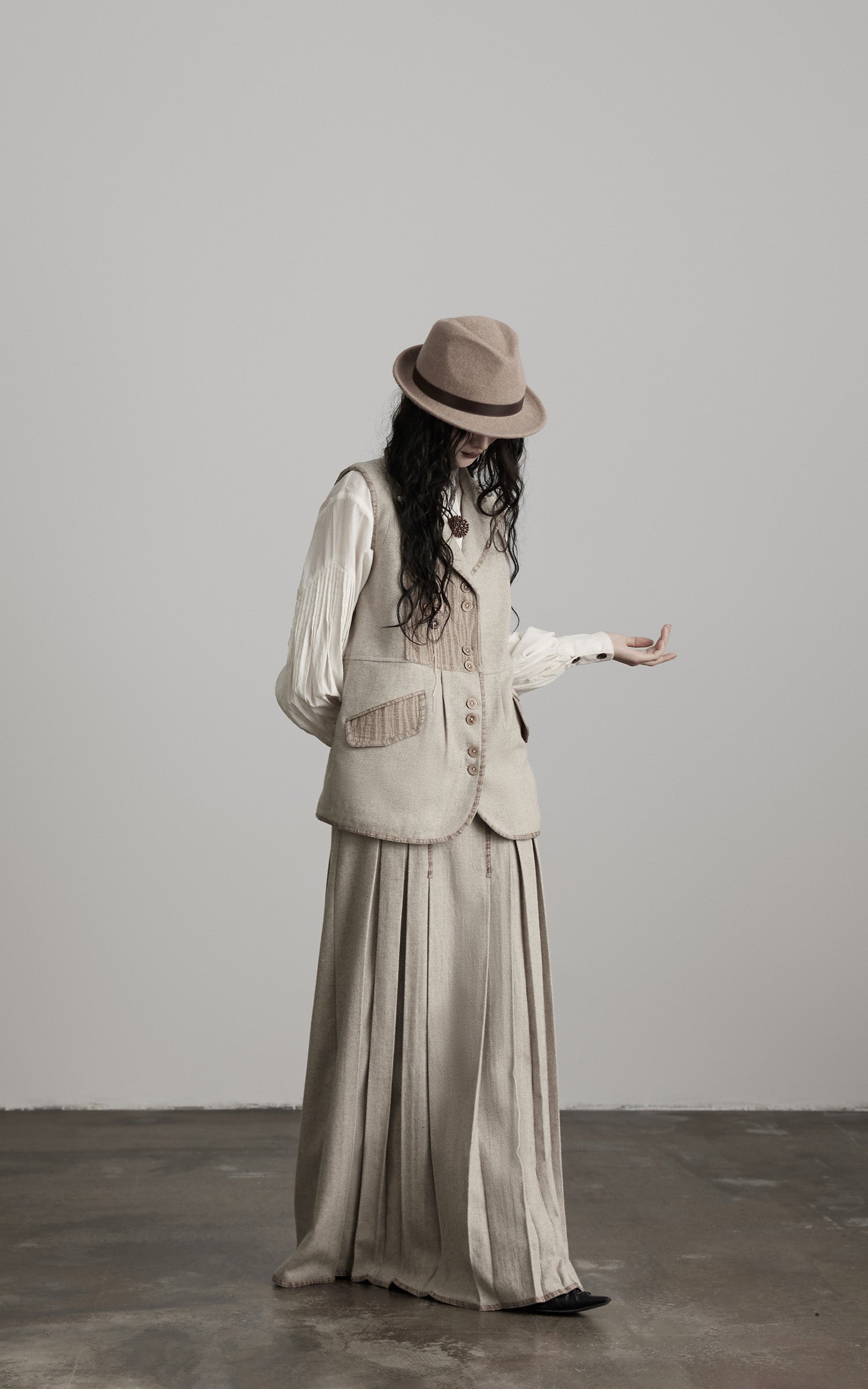 DOINDULGE Wool Patchwork Vest with Textured Panels