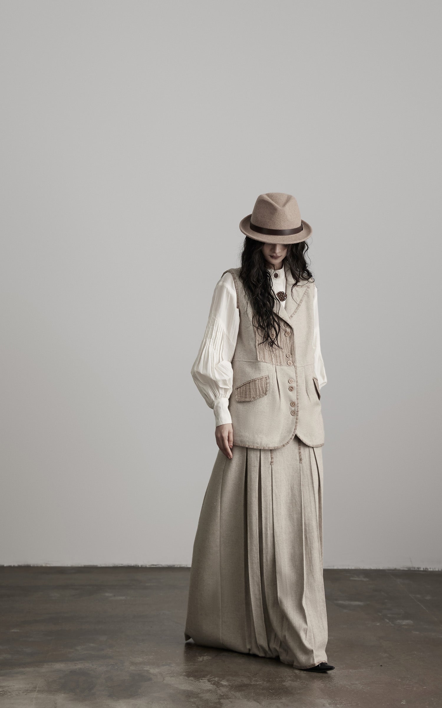 DOINDULGE Wool Patchwork Vest with Textured Panels