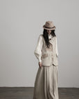DOINDULGE Herringbone Pleated Maxi Skirt