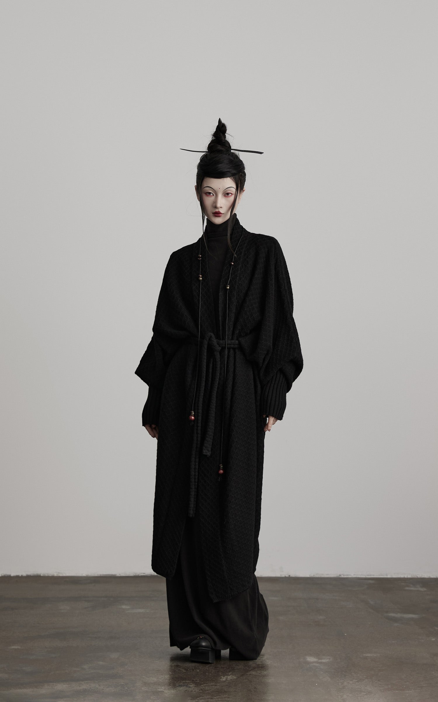 DOINDULGE Textured Knit Long Cardigan with Draped Silhouette