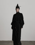 DOINDULGE Textured Knit Long Cardigan with Draped Silhouette