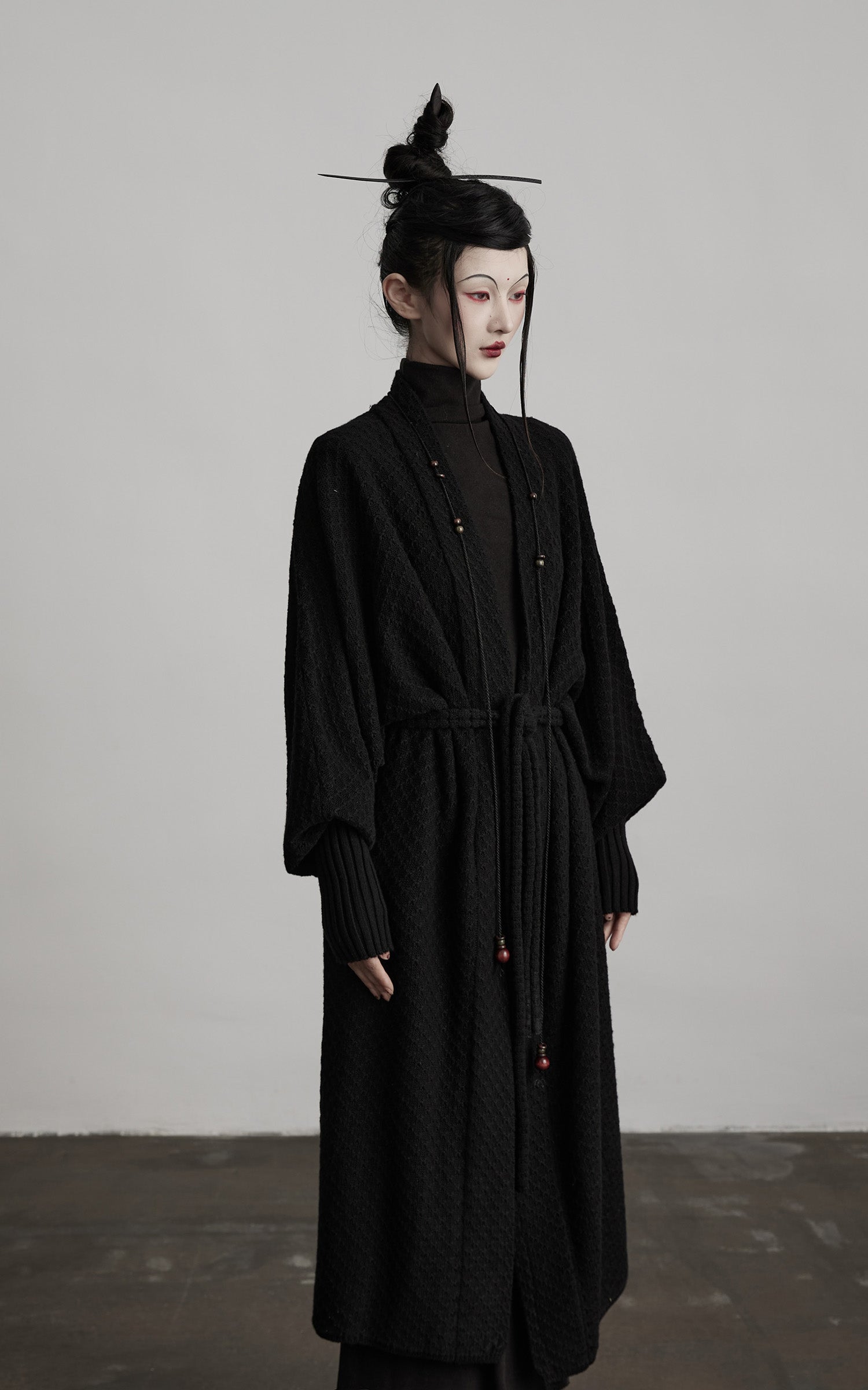 DOINDULGE Textured Knit Long Cardigan with Draped Silhouette