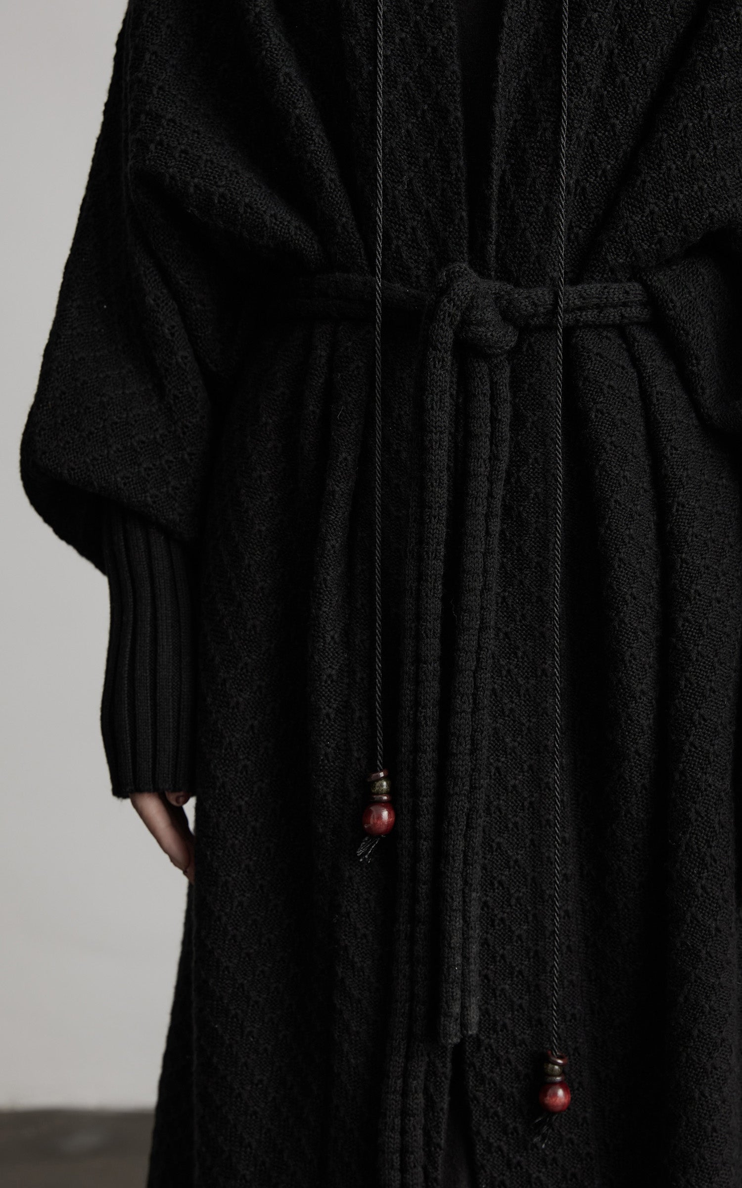 DOINDULGE Textured Knit Long Cardigan with Draped Silhouette