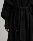 DOINDULGE Textured Knit Long Cardigan with Draped Silhouette