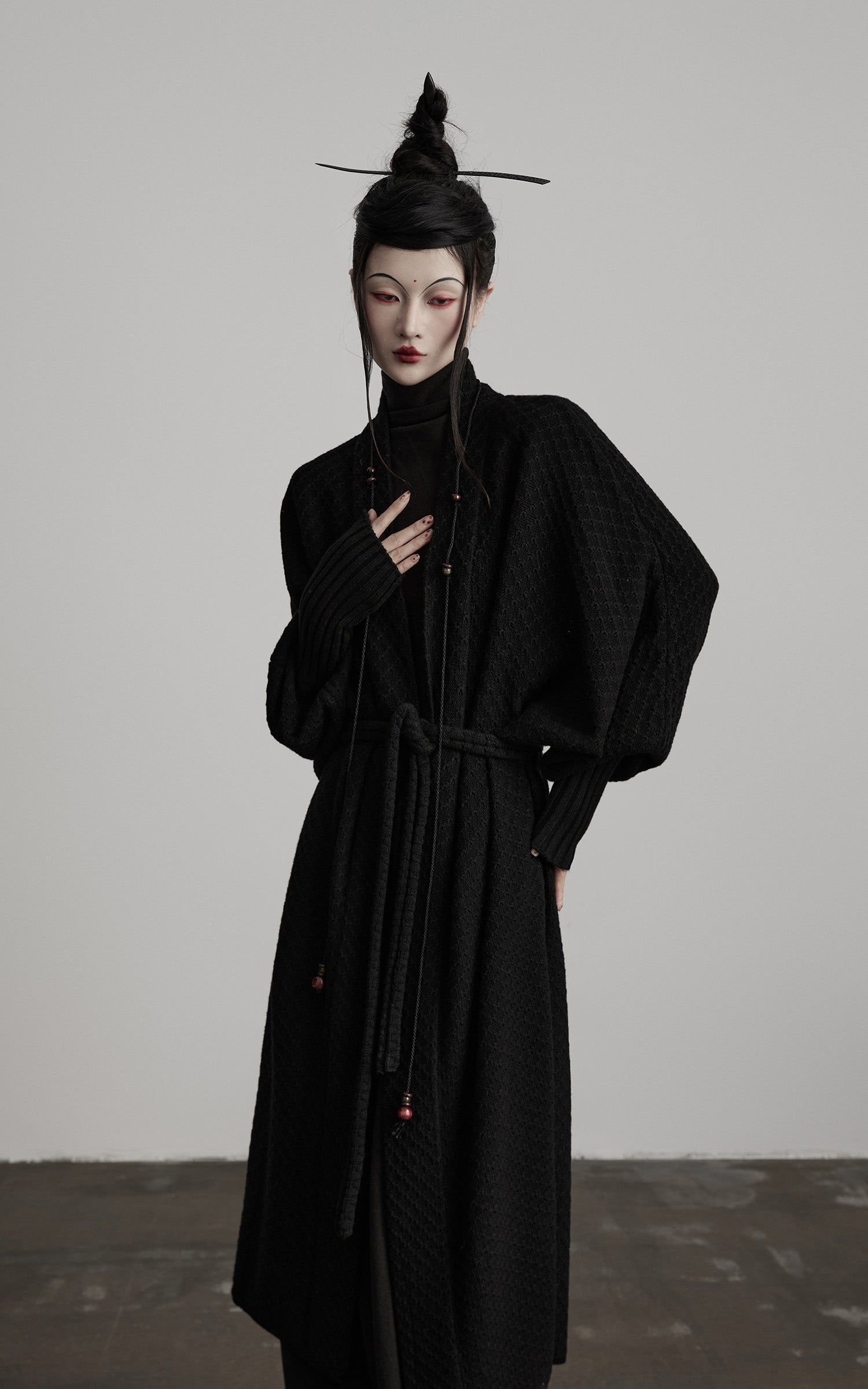 DOINDULGE Textured Knit Long Cardigan with Draped Silhouette