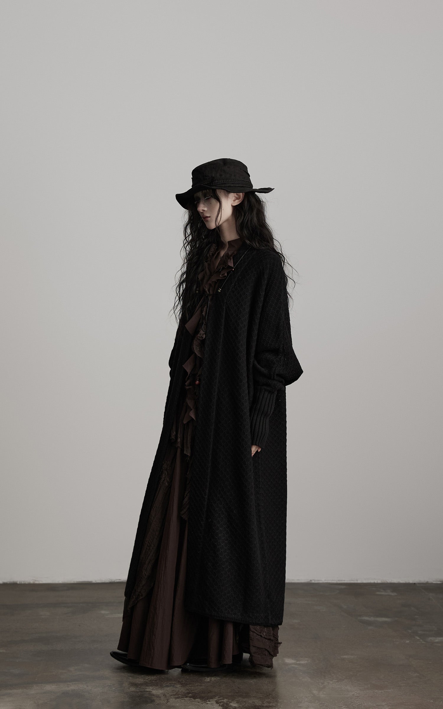 DOINDULGE Textured Knit Long Cardigan with Draped Silhouette