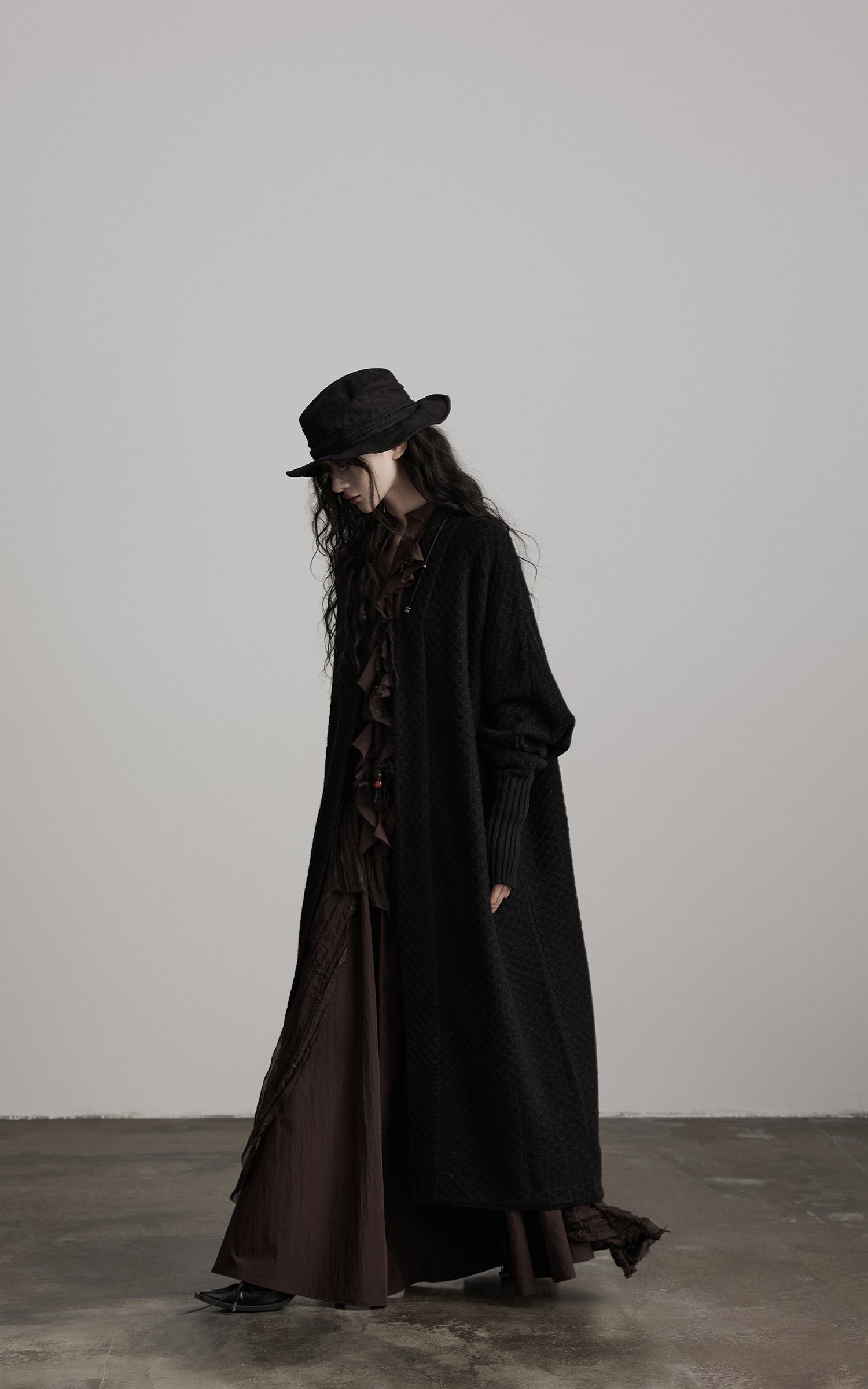 DOINDULGE Textured Knit Long Cardigan with Draped Silhouette