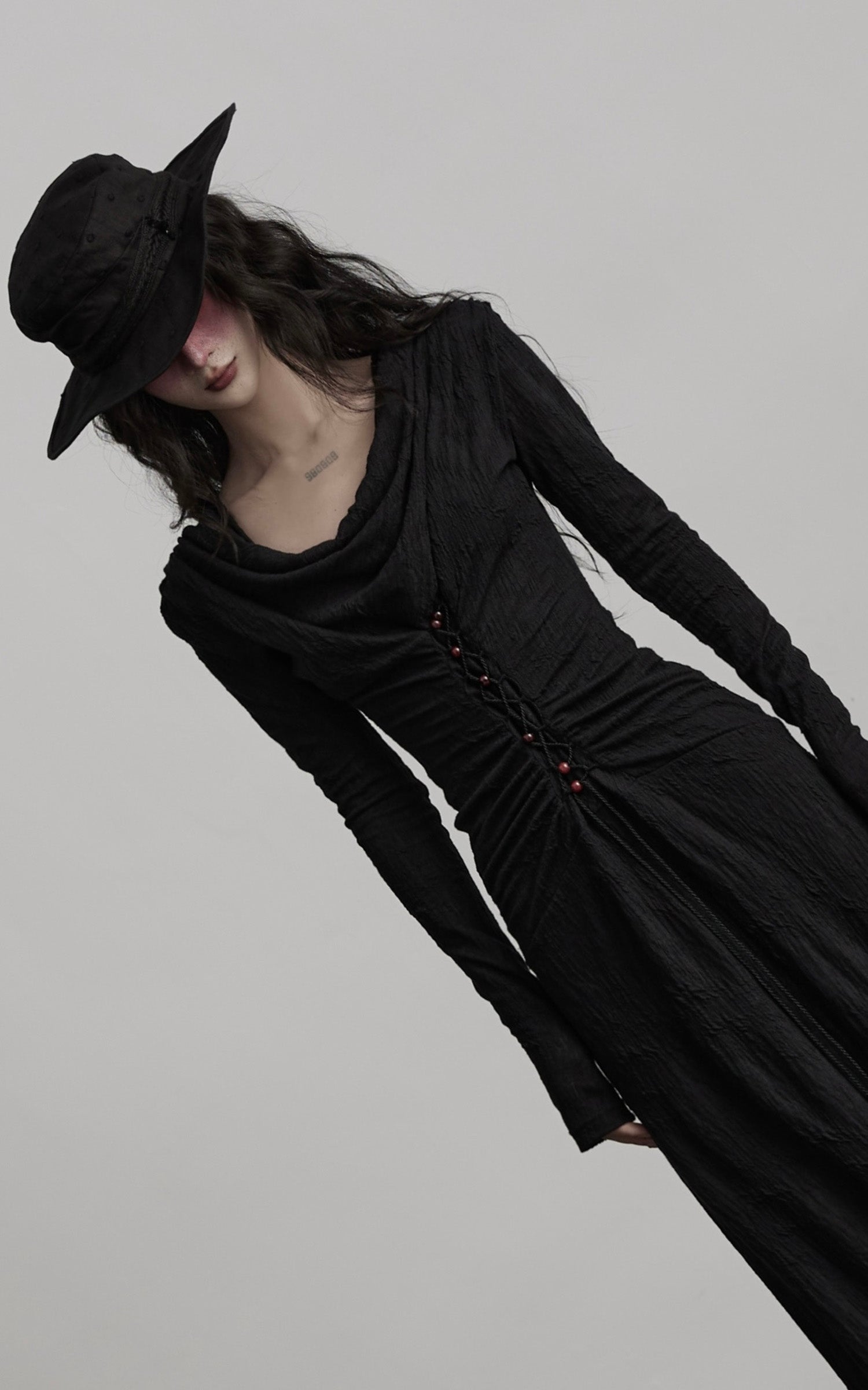 DOINDULGE Textured Ruched Draped Long Dress