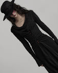 DOINDULGE Textured Ruched Draped Long Dress