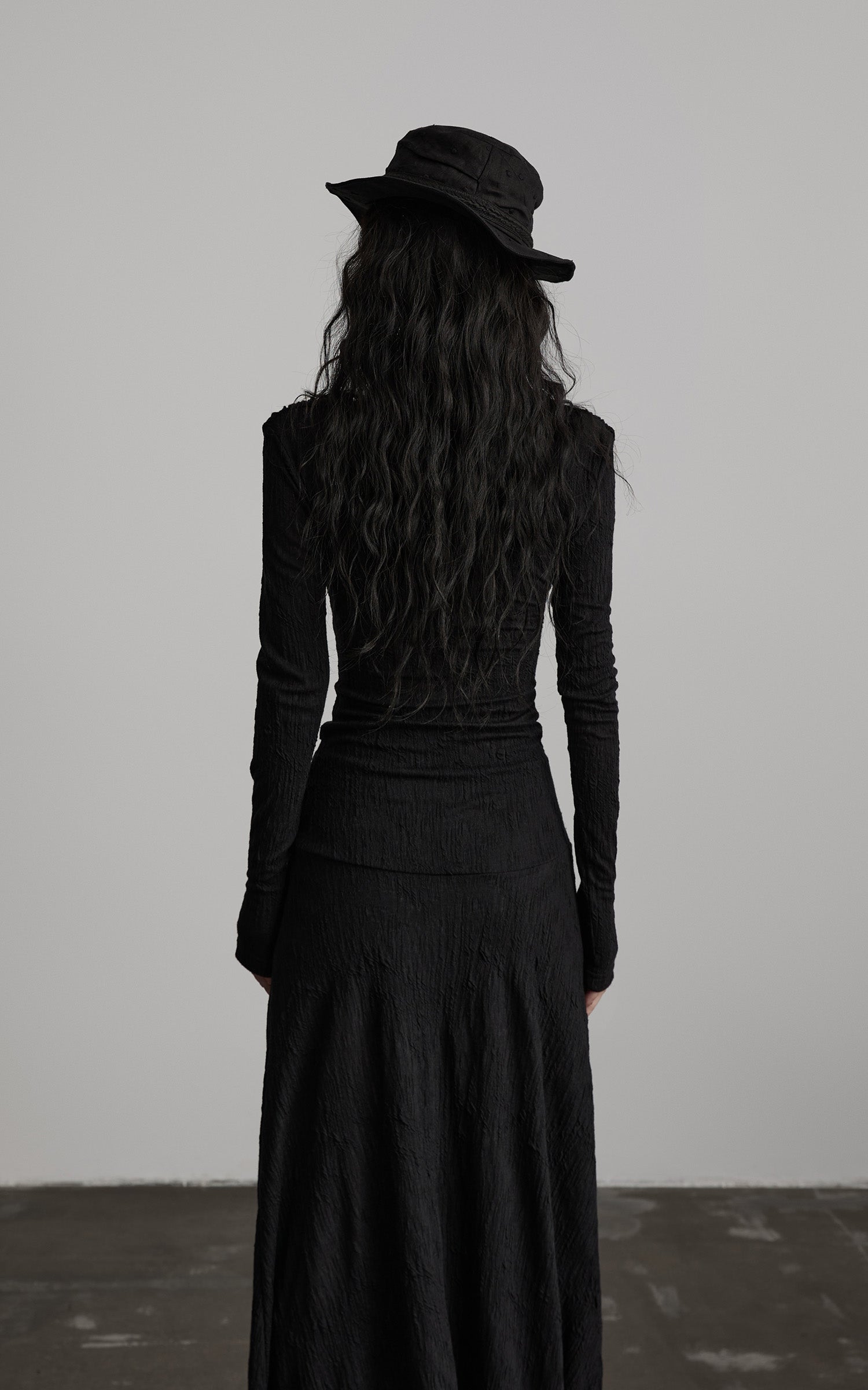 DOINDULGE Textured Ruched Draped Long Dress
