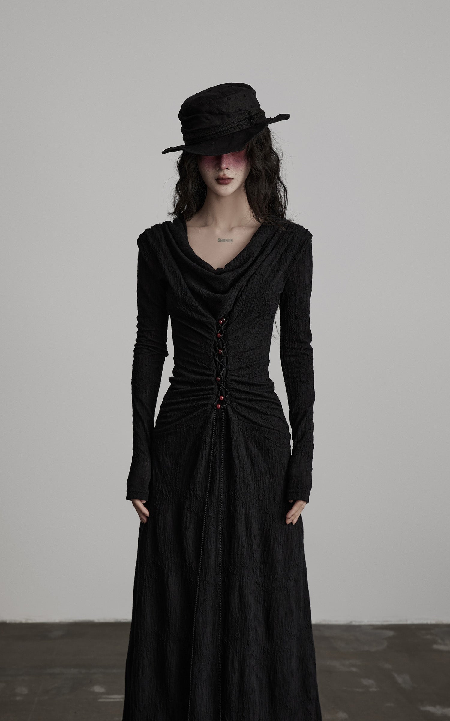 DOINDULGE Textured Ruched Draped Long Dress