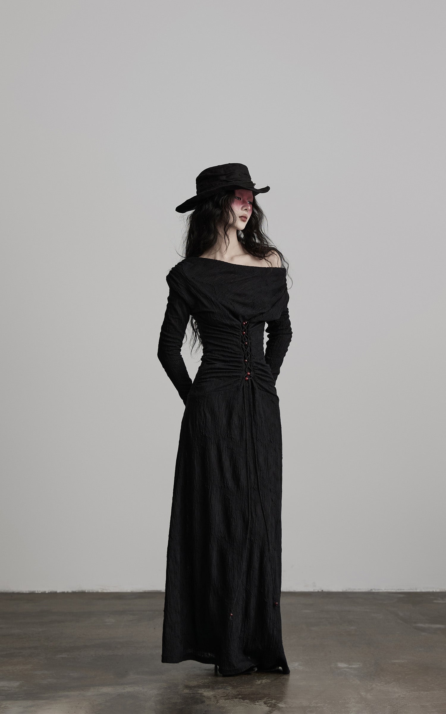 DOINDULGE Textured Ruched Draped Long Dress