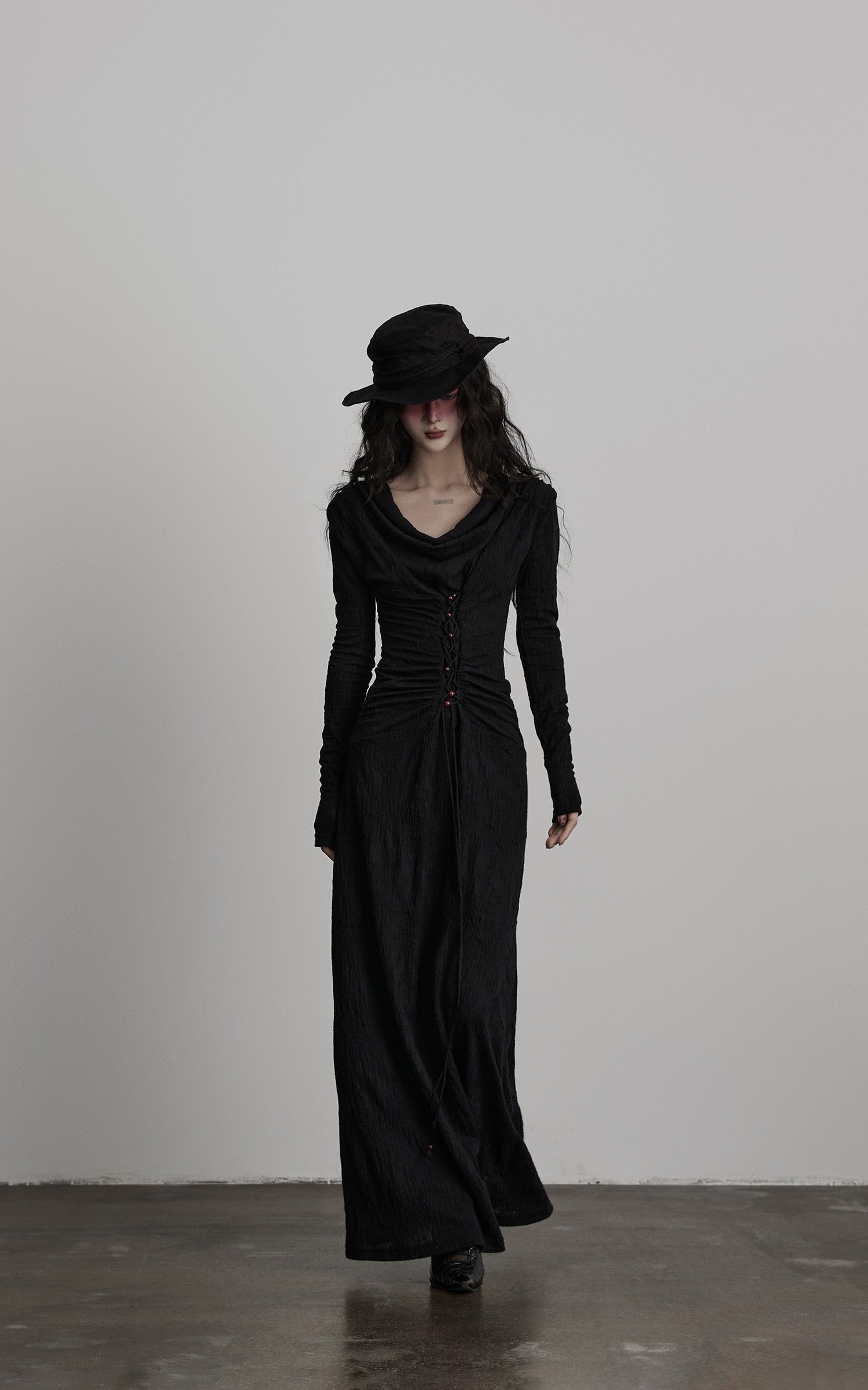 DOINDULGE Textured Ruched Draped Long Dress
